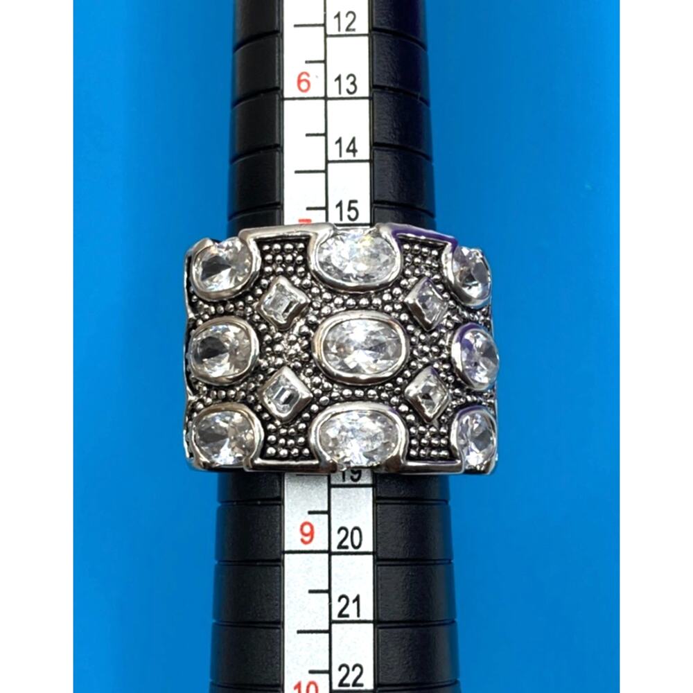 Multi-layered Wide Band Silver Overlay Ring Made with SWAROVSKI Elements Sz 8
